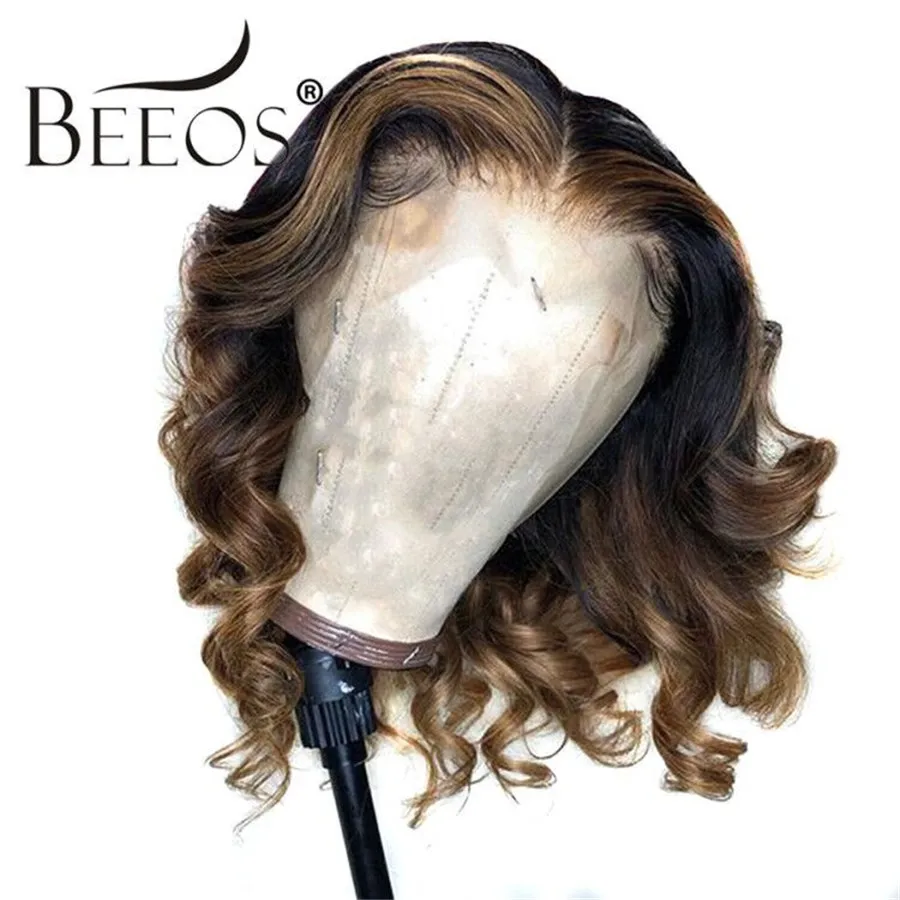 

13*6 Deep Part Lace Front Human Hair Wig Shot Body Wave Highlight Color Pre Plucked Hair Line Bleached Knots Brazilian Remy Hair