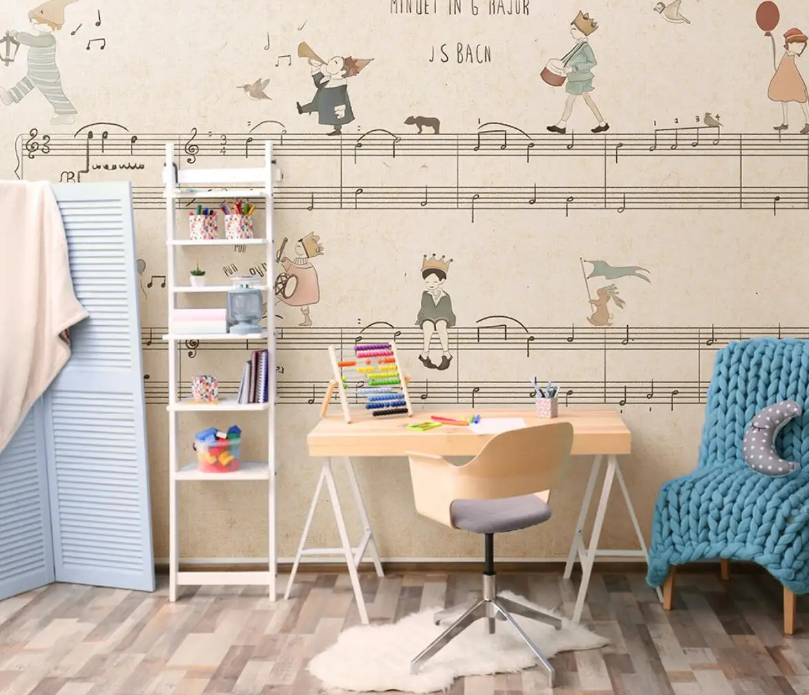 beibehang personalizado dos desenhos animados música pontuação fundo wallpapers para sala de estar decoração pintura nota musical quarto papel parede
