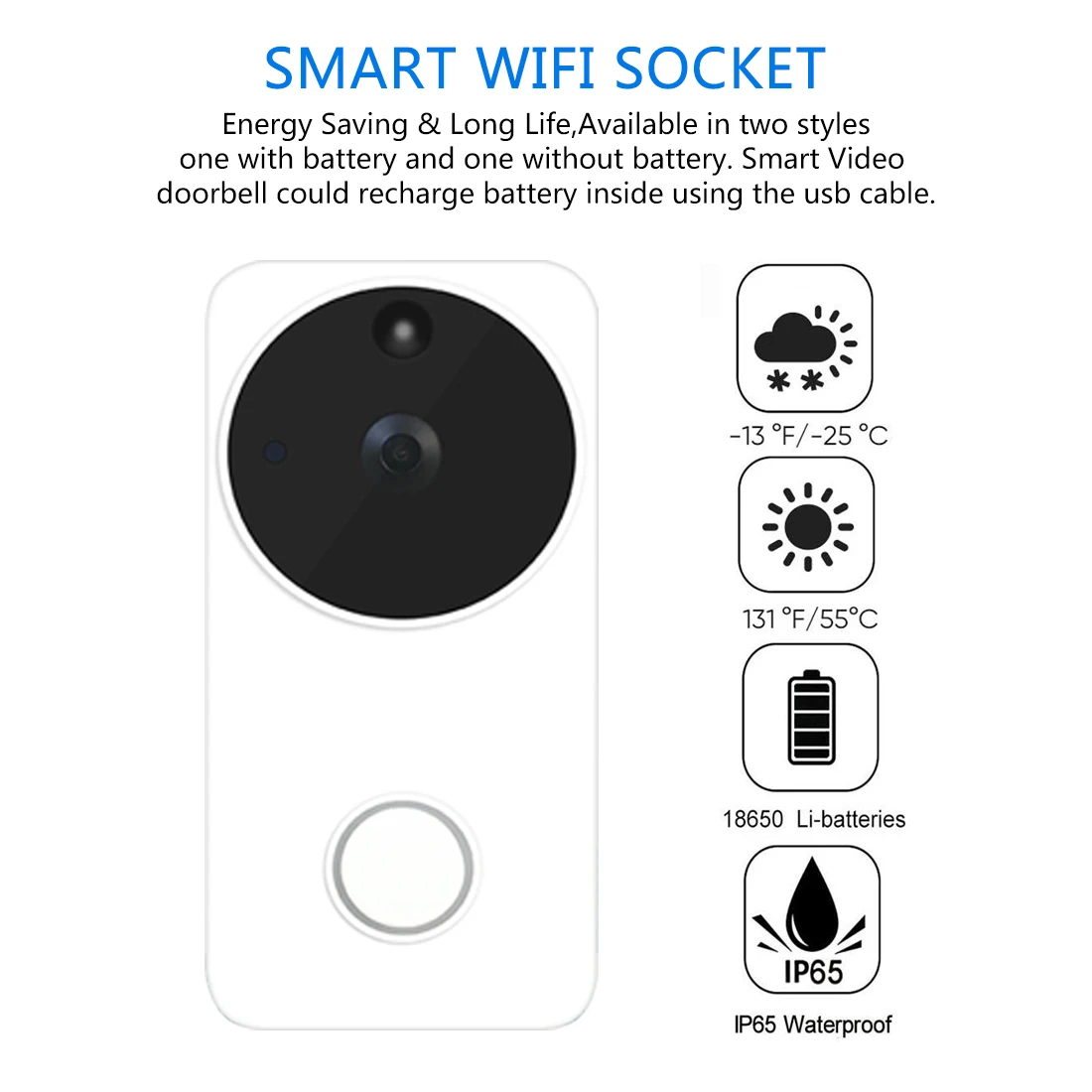 

Video Doorbell Alarm Door for iOS Android Smart wifi socket Phone IP Camera Battery Outdoor Music doorbell Waterproof