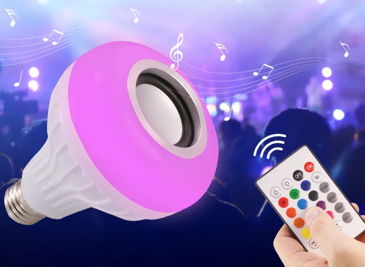 E27 intelligent RGB RGBW wireless bluetooth speaker bulb 220V 12W LED light music player adjustable audio 24 key remote control