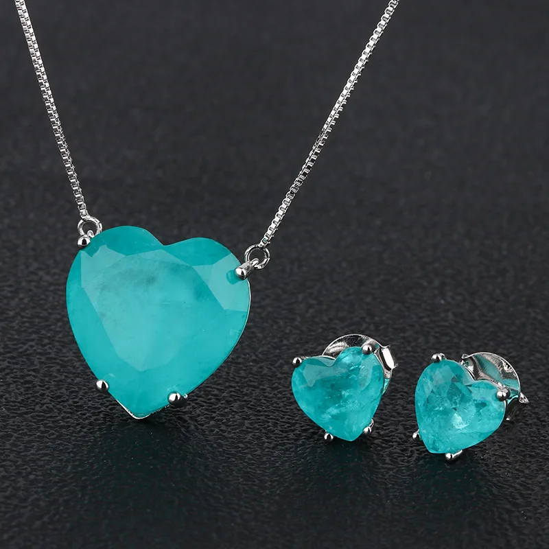 Медь Синий Зеленый Взрывающийся камень AAA кубический цирконий серьги-гвоздики кулон ожерелья Ювелирные наборы женские модные наборы подарок