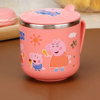 

Original Peppa Pig Stainless Steel Children's Water Glass Double Layer with Handle Cartoon Anime Cup Children's Christmas Gift