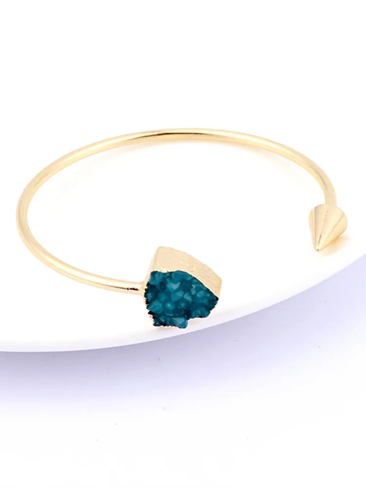 Boho European Jewelry Round Druzy Resin Bangles Triangle Asymmetry Hand Cuff Adjustable Bracelet For Women Bangles Bileklik (2) - 副本