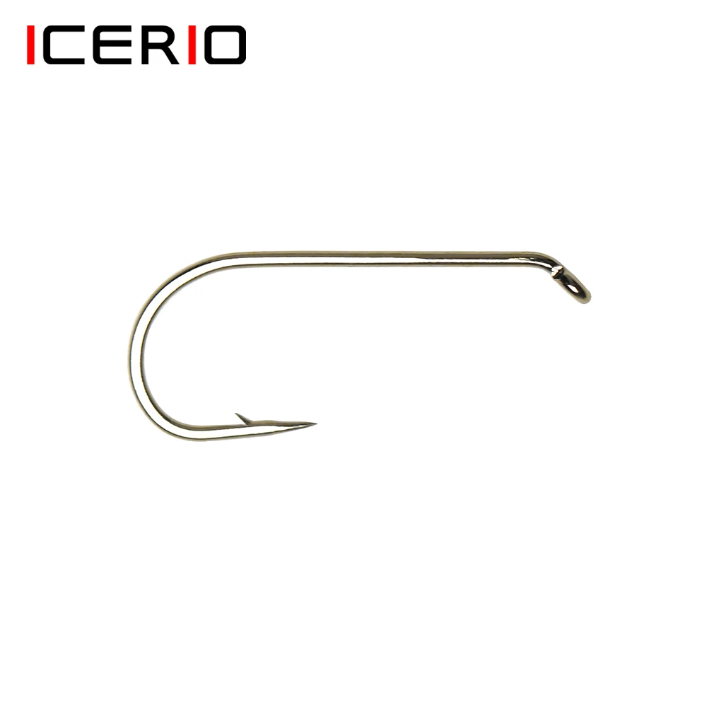 ICERIO 100PCS Nymphs Dry Wet Fly Tying Hook Down Eye 1X Long Shank Round Bend Trout Fishing Hooks