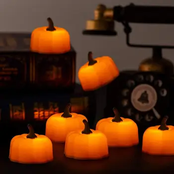 

12Pcs Orange Pumpkin Tealights 3D Pumpkin Flameless Candle Light Battery Operated LED Tea Lights for Halloween Christmas Party