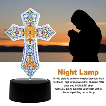 

Home Decor Table Bedside Lamp 5D Drill Gift Cross Shape DIY Artwork Diamond Painting Kit Crafts With LED Night Light Handmade
