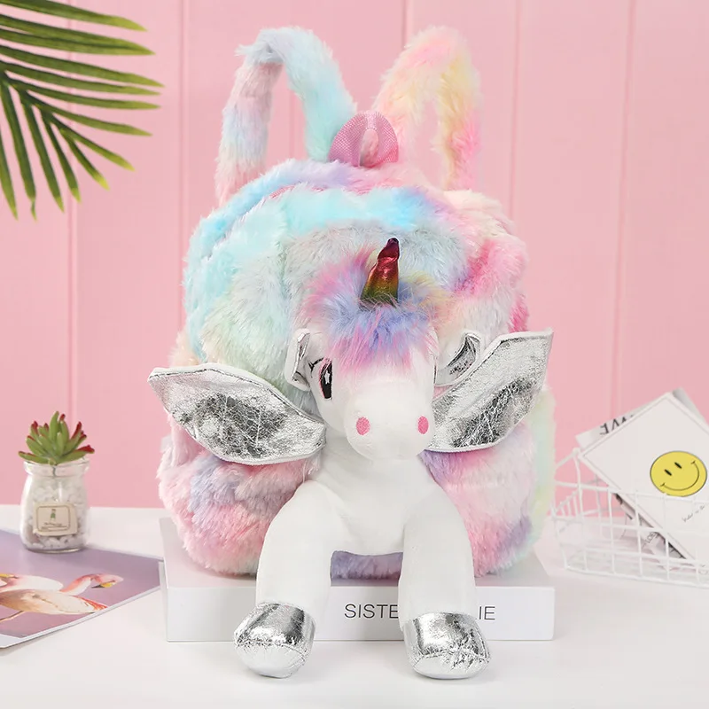 

Baby Girl 3D Unicorn Fur Backpack Cute Children Zipper Schoolbag Mini Kid Toy Doll Backpack For Kindergarten Mochilas Plush Bag
