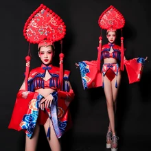 Год Пэтти ночной клуб бар DJ певица Подиум костюм сексуальный китайский стиль модели сценическое представление танцевальная одежда DL5078