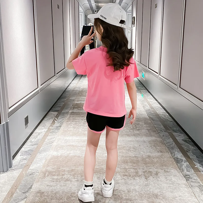 Summer Girls Clothes Set Short Sleeve T-shirt+Short Pants 2 PCS Children Clothing For Girls Teen Kids Clothes 4 6 8 10 12 Years
