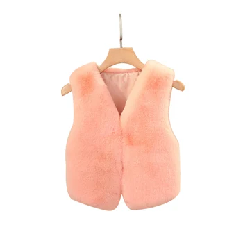 

V-Neck Baby Girl Faux Fur Vest Jacket Solid Color Sweet Princess Thicken Waistcoat Children Winter Warm Clothing Casual Outerwer