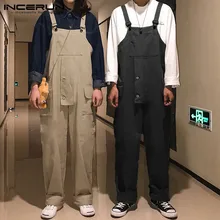 INCERUN, корейская мода, мужские однотонные прямые штаны, Повседневный, литературный комбинезон на подтяжках, уличный мужской комбинезон, Комбинезоны для бега