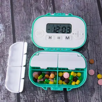 

4 Grid pill box medicine Storage Box Electronic Timing Reminder Medicine Boxes Alarm Timer Pills Organizer Pill Drug Container