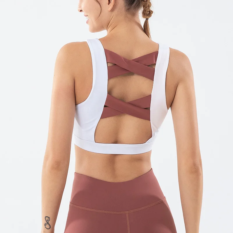 Sports Bra Womens Fitness Yoga Push Up Tank Top Gym Running Athletic Vest Underwear Shockproof Cross Beauty Back Sport Bra Tops