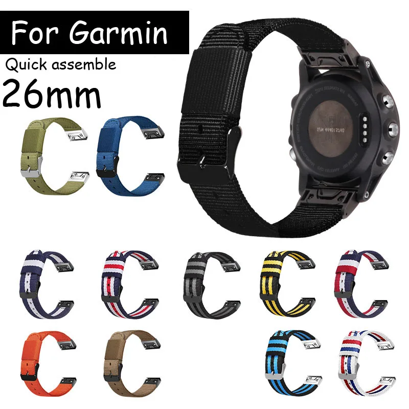 

26mm Nylon Canvas Quick Assem Watch Strap for Garmin Fenix 3 hr 5x 6x Plus Tactix Bravo Quaitx3 Replacement Watch Band Bracelet