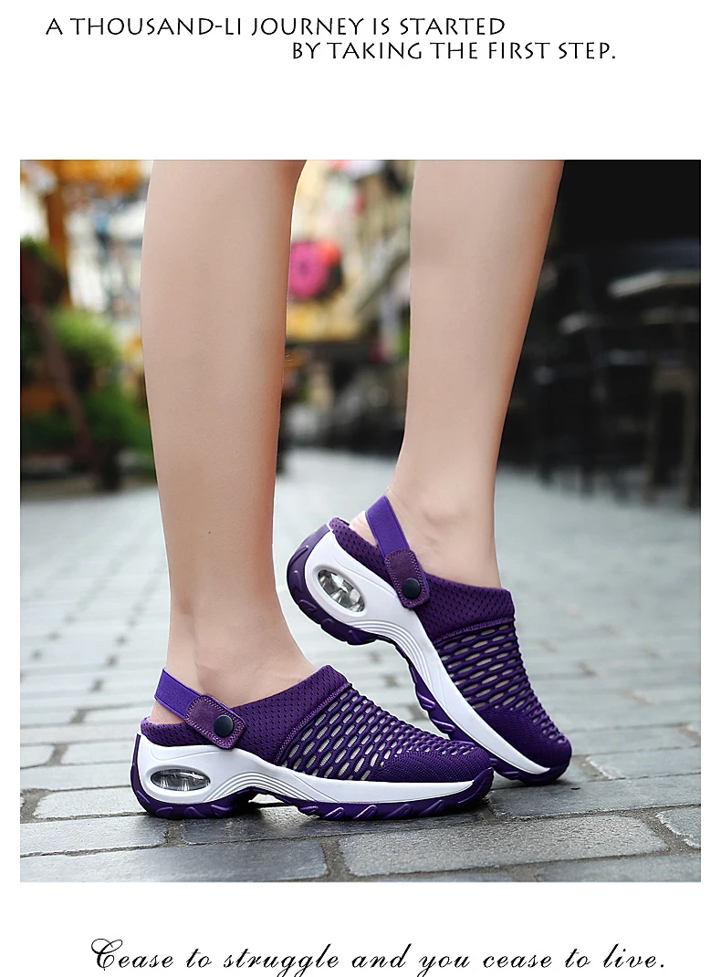 Women Tennis Shoes Breathable Mesh 5cm Height-increasing Slip-on Air Cushion Slippers Outdoor Walking Jogging Woman Sneakers