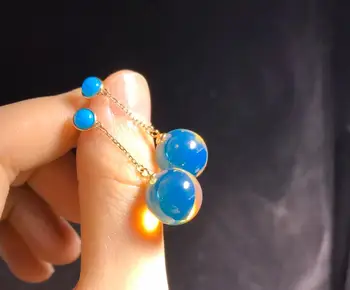 

earrings 2020 pierre naturelle Mexican blue amber 18K gold earring soorbellen voor vrouwen With turquoise fashion jewelry