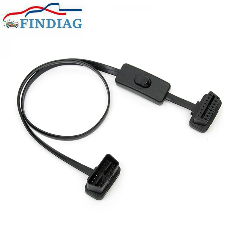 30cm/60cm 16Pin OBD2 Extension Cable Adapter Cable Flat+Thin As Noodle OBDII Male To Female Socket Connector With ON/OFF Switch sensor for temperature gauge