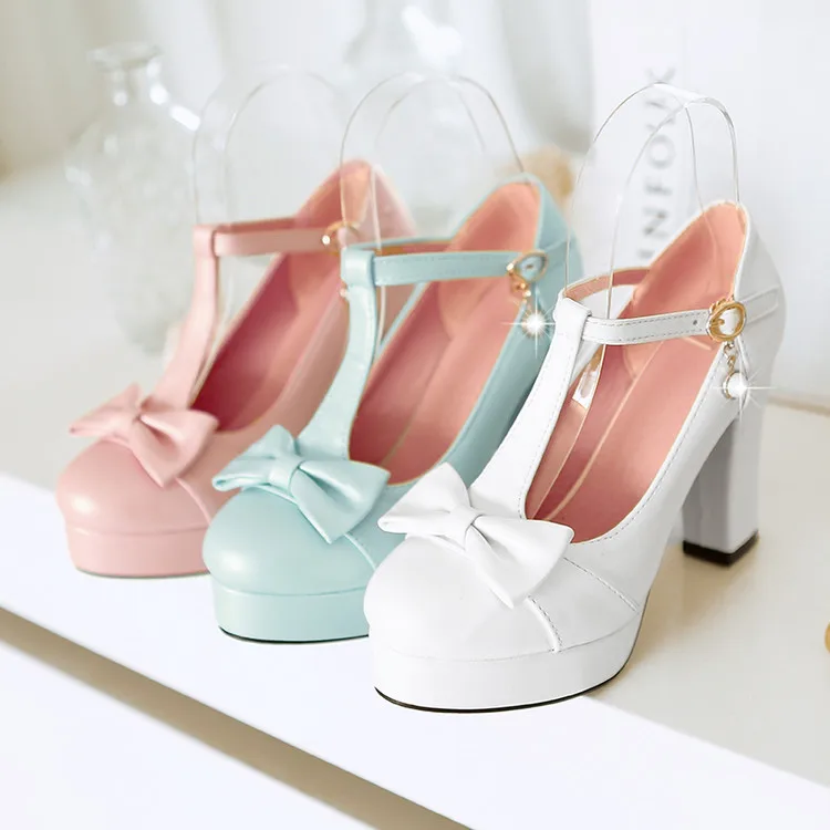 Женские весенние туфли в стиле «лолита» для косплея; женская обувь на каблуке; туфли принцессы на платформе с бантом на высоком каблуке