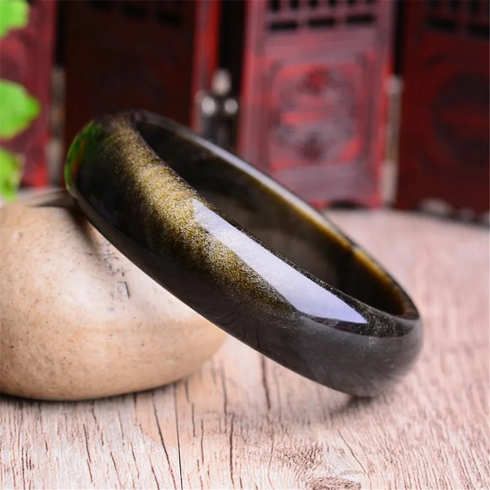 Inner Diameter 55mm Genuine Gold Obsidian Bangle For Women Lady Crystal Love Gift 22x19mm Beads Gemstone Fashion Jewelry AAAAA