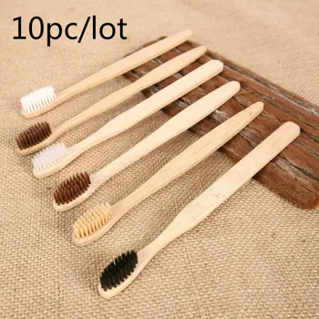 

10pcs/set Environmental Bamboo Charcoal Toothbrush For Oral Health Low Carbon Medium Soft Bristle Wood Handle Toothbrush