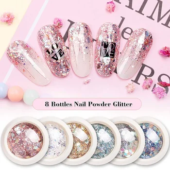 

8 Bottles Gradient Shiny Nail Powder Glitter Flakes Sparkly 3D Colorful Sequins Spangles Polish Manicure Nails Art Decorations
