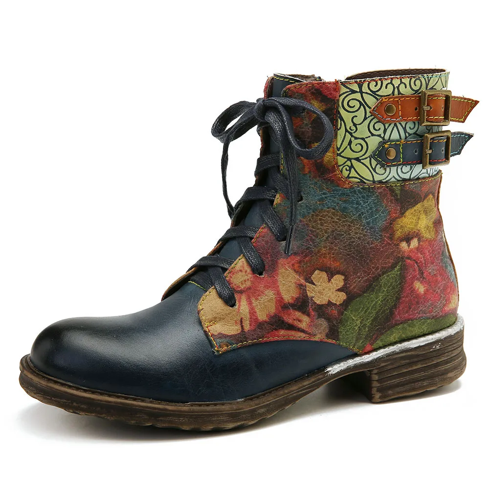 blue SOCOFY/botas mujer; женские ботинки из натуральной кожи на молнии со шнуровкой; женская обувь; Сезон Зима; коллекция года - Цвет: blue