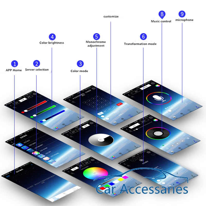 14pcs Wireless NO Threading Threading Thread-free Ambient Light APP Control 8 Meter Soft Reset Optic Fiber Band Decorative Light