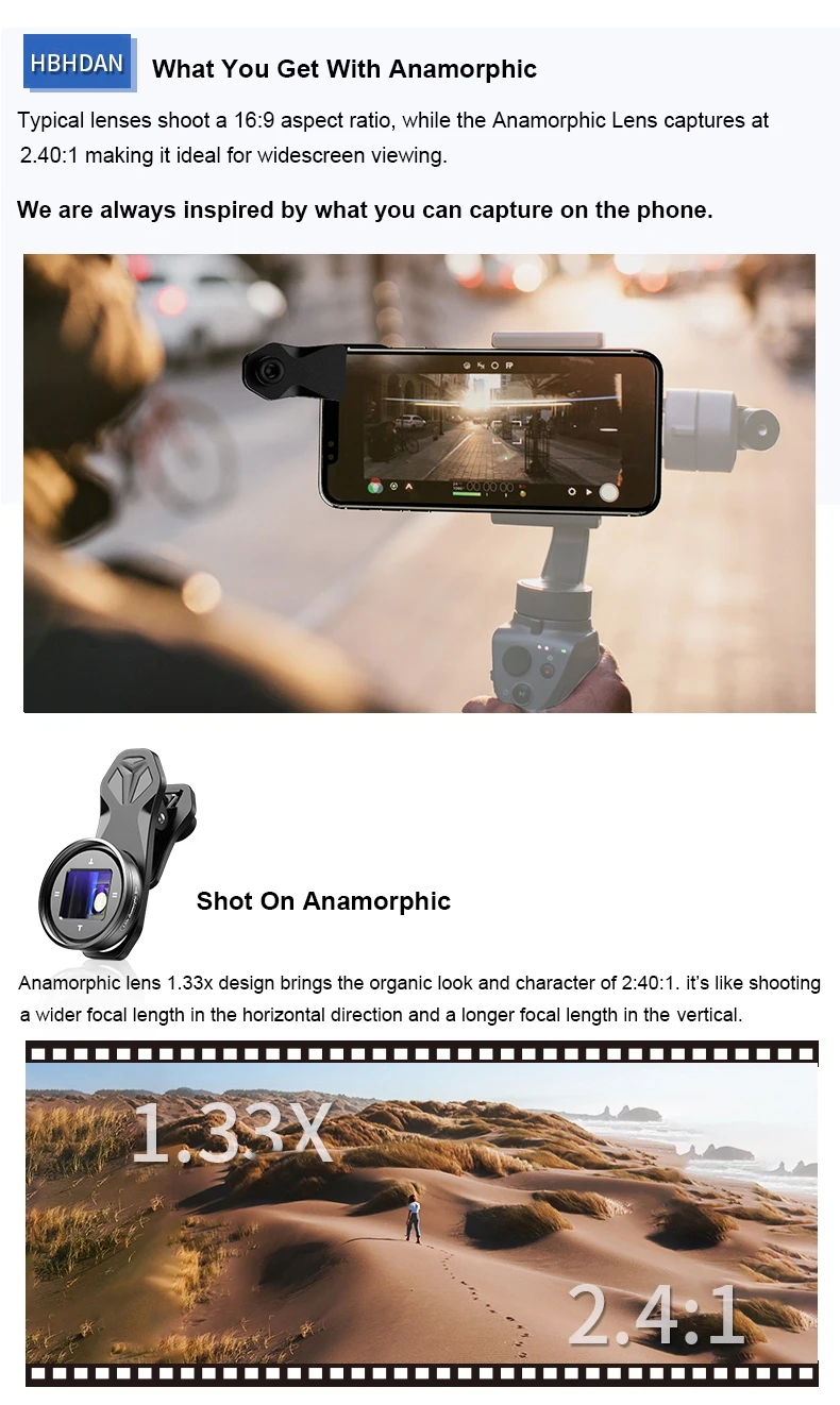 APEXEL Anamorphic Lens 1.33x Widescreen Slr Movie Lens 4K HD Vlog Shooting Deformation Filmmaking for iPhone Huawei smartphones