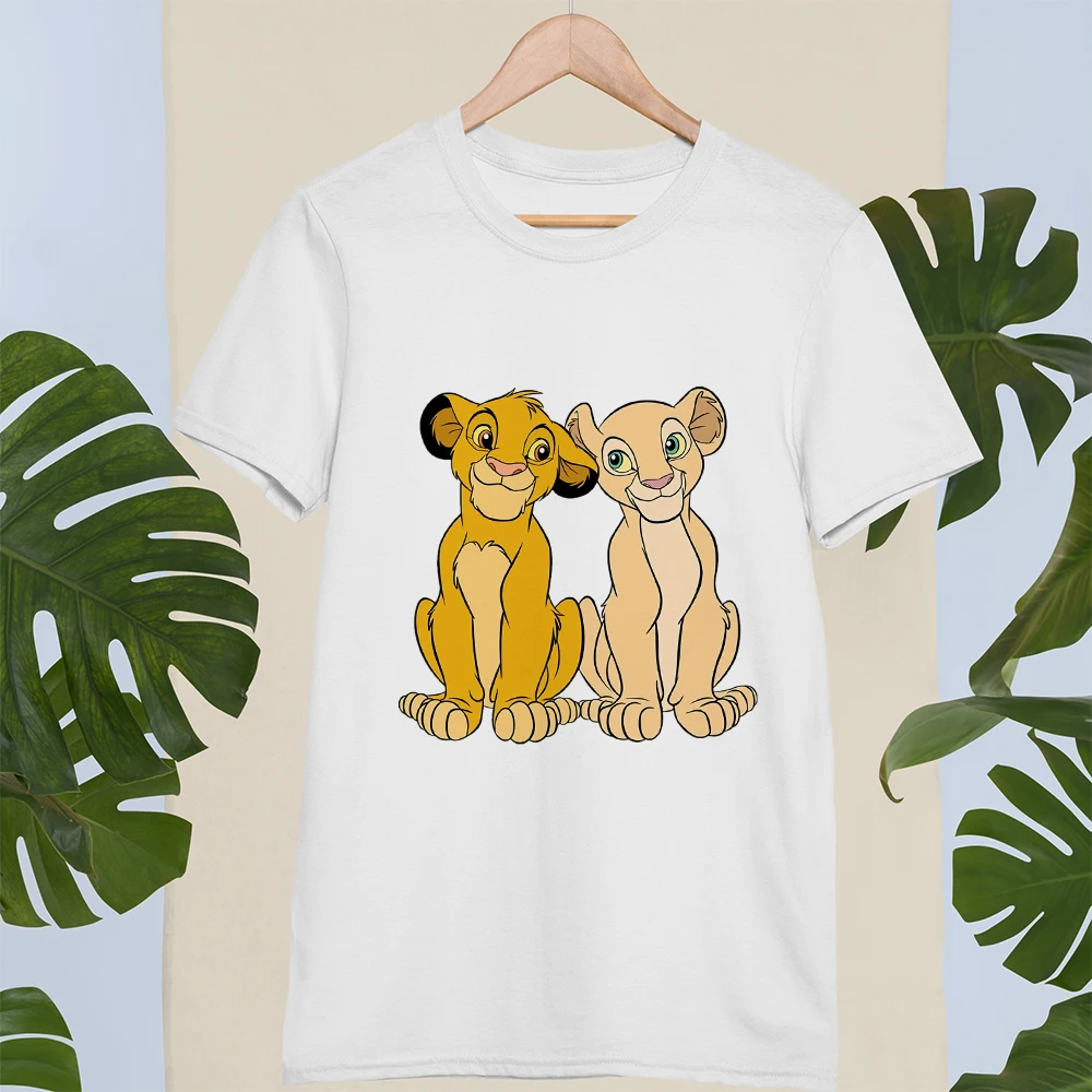 Kawaii Simba and Nala Lion King Print T shirts Female Clothing Casual Loose Unisex Tshirts Harajuku Tee Summer Women T-shirt custom t shirts