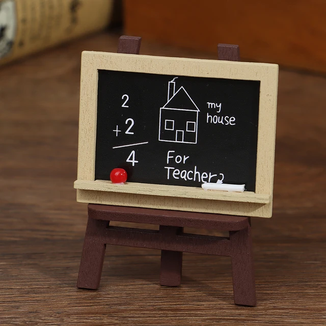 1Set Miniature Blackboard Chalkboard W/ Easel Dollhouse Classroom Accessory 2