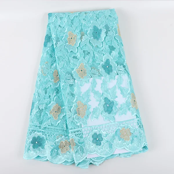 light blue Лучшие продажи Африканский тюль кружева ткани с камнями Вышивка высокое качество нигерийские кружева вуаль ткань с бисером DIY платье - Цвет: light blue