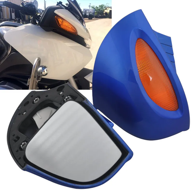 

Motorcycle Blue Rear View Mirrors Fairing Side Mount Mirrors Amber Signals Lens For BMW R1100RT R1100 RTP R1150RT R1150 R850RT