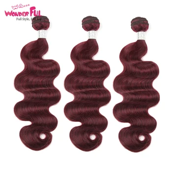 

WA...WONDERFUL Body Wave 10-30 Inch M Remy Brazilian 100% Human Hair 99J One Color Ombre Hair Extensions 3 Bundles Deal