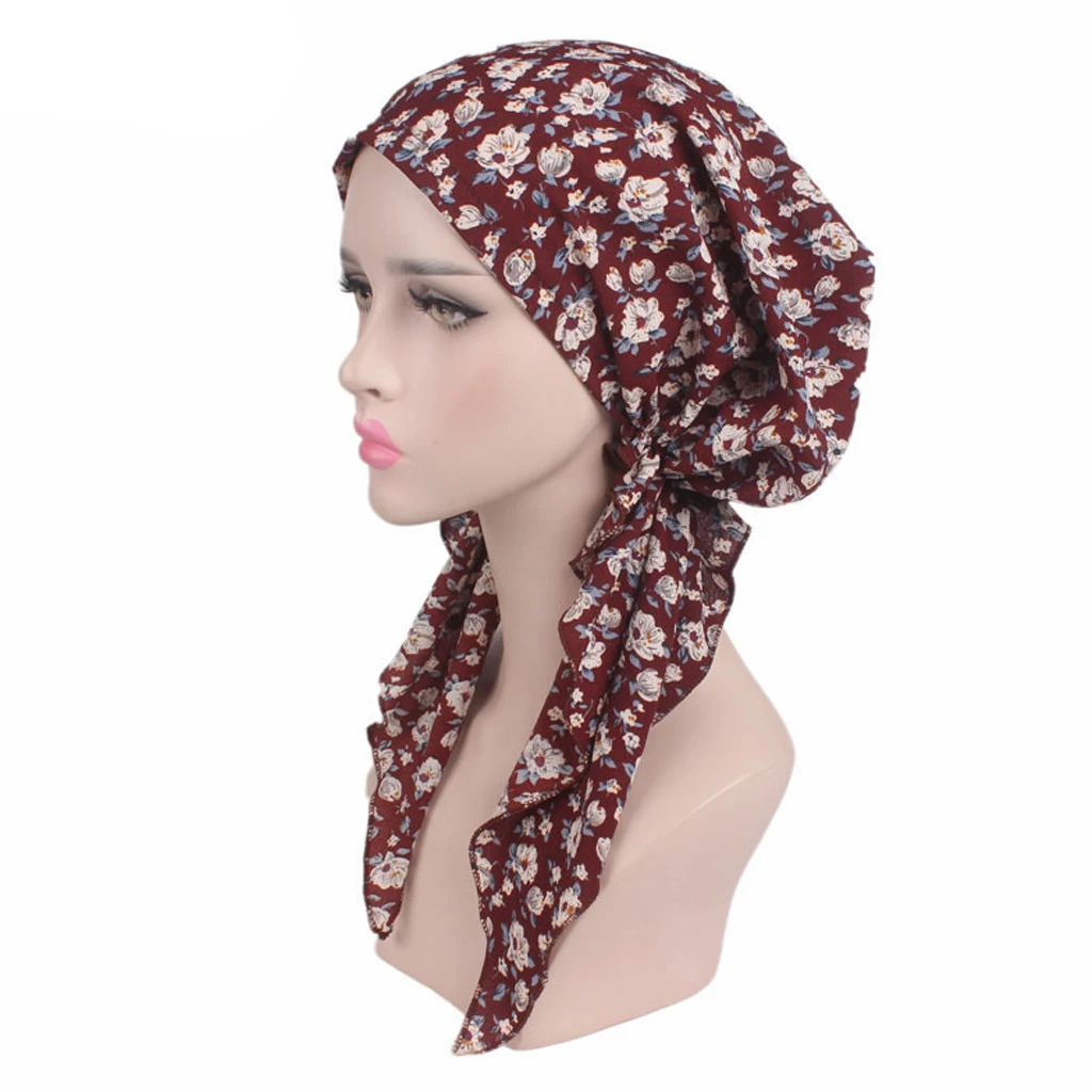 Women's Plaid Cancer Chemo Hat Scarf Turban Head Wrap Cap Beanie Hat women Hijab Pre Tied Ruffle Head Scarves