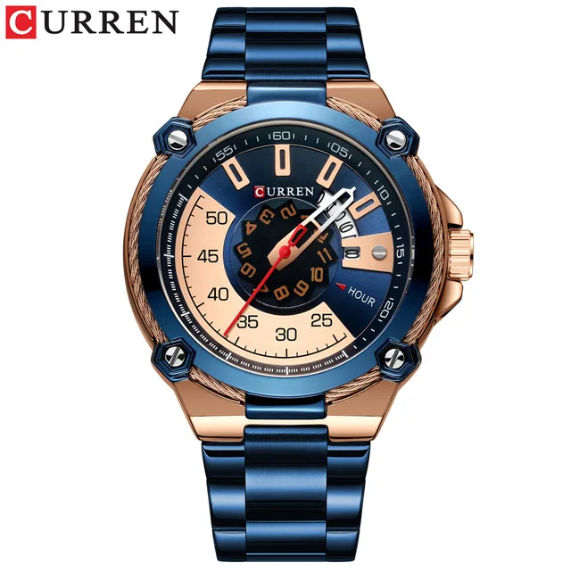 CURREN Лидирующий бренд мужские спортивные часы из нержавеющей стали Кварцевые военные часы модные повседневные мужские часы Авто Дата Relogio Homem - Цвет: rose blue