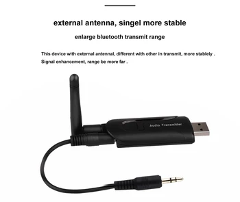 

B5 Bluetooth Transmitter 3.5mm USB Wireless Audio A2DP Stereo Adapter External Antenna for PC Laptop TV Headphones