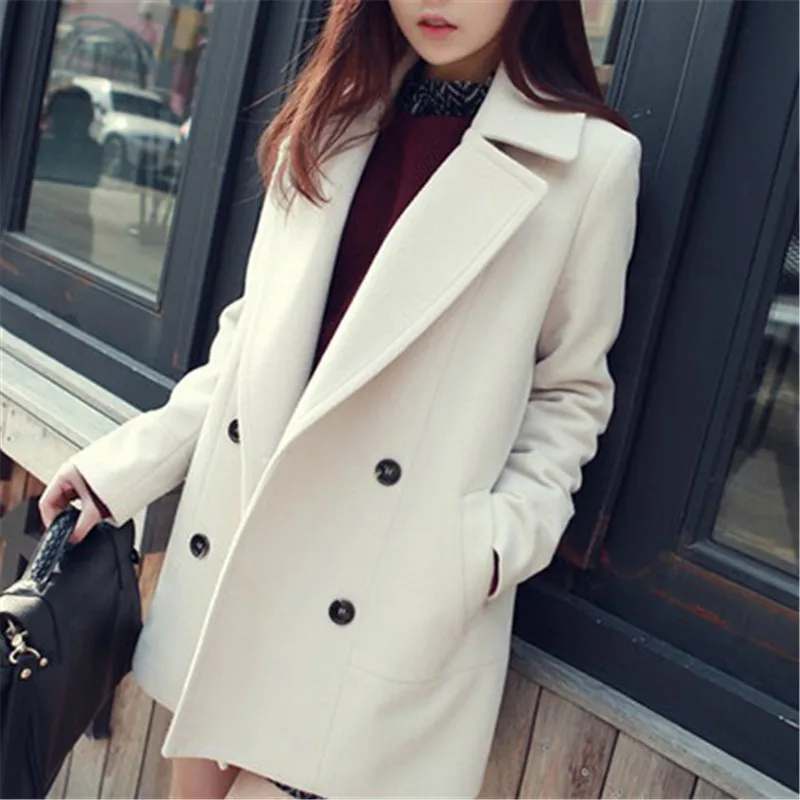 

2019 autumn and winter woolen coat female Mid-Long New Korean temperament women's popular Outerwear double breasted woolen coat