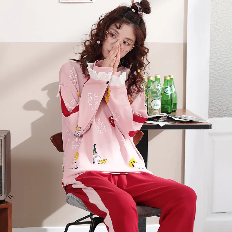 Пижамы женские весна и осень 6535 трикотажные хлопковые брюки с длинными рукавами женская японская Корейская домашняя одежда для кормящих
