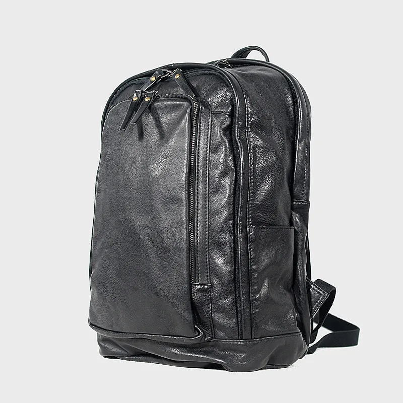 PNDME Высокое качество мягкая воловья кожа мужской женский черный рюкзак повседневный простой путешествия большой емкости натуральная кожа ноутбук рюкзак - Цвет: Black