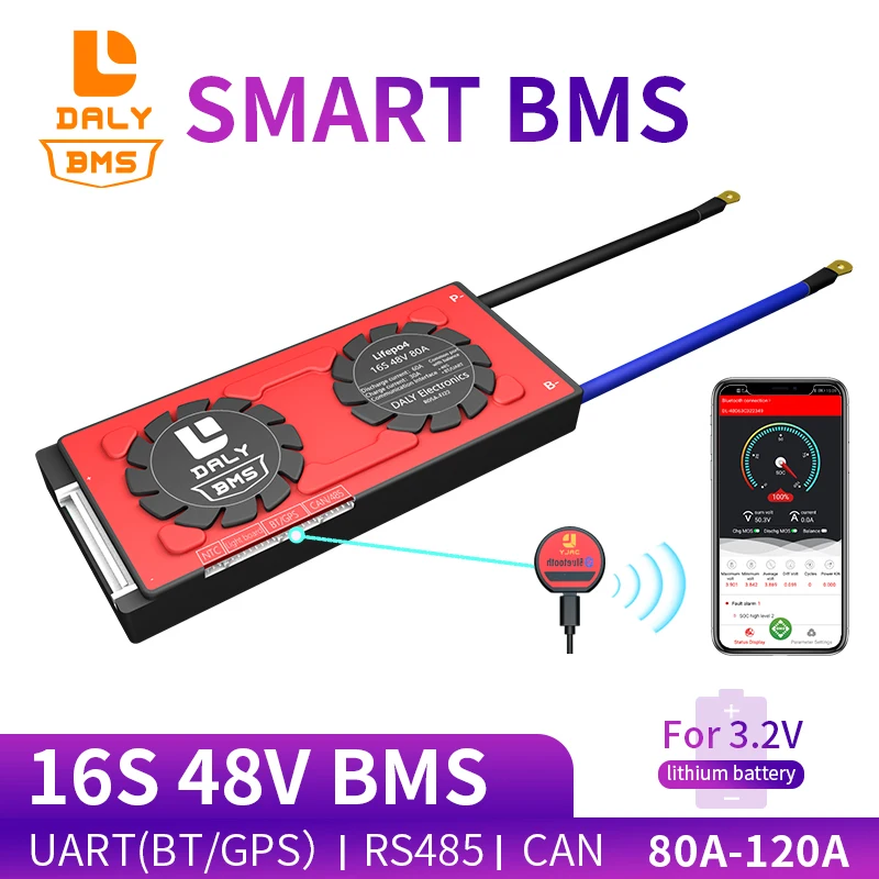 Daly 18650 3 2 v smart BMS 16S 48V 80A 100A 120A Bluetooth 485 к USB устройству NTC UART программное обеспечение