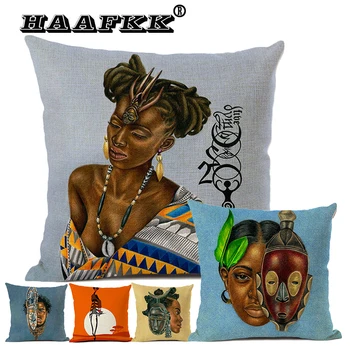 

Portrait Girl Art Decoration Cushion Cover 2020 New Style Living Room Sofa Pillow 45x45cm African Ethnic Style Pillow