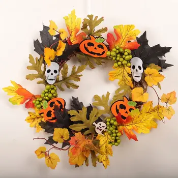 

Halloween Wreaths Party Scene Props Maple Leaf Pumpkin Berry Lantern Garlands Halloween Decoration For Door Wall Bar House