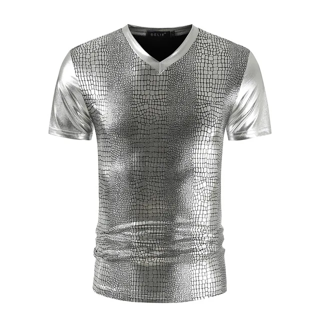 Silver Metallic Snake Pattern T Shirt 