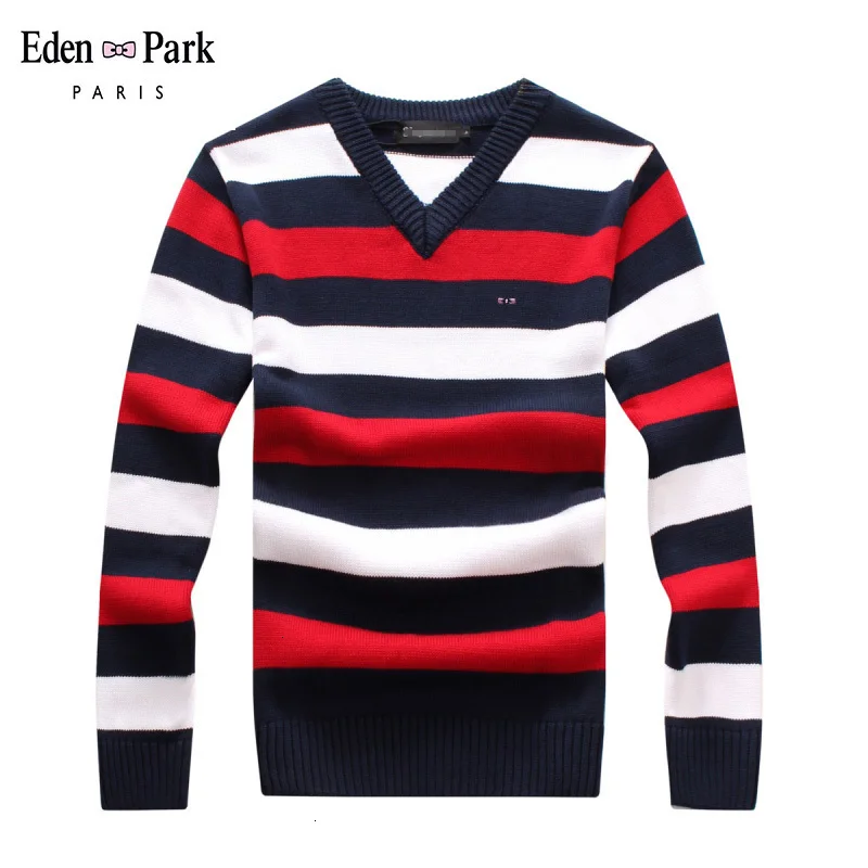 Французский бренд Eden Park тянет осенне-зимний мужской свитер с v-образным вырезом в полоску, мужские повседневные свитера с длинным рукавом в стиле пэчворк, мужская одежда 867