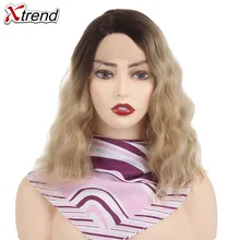 Xtrend короткий Боб натуральная волна парик для женщин синтетические парики на кружеве коричневый зеленый фиолетовый серый Омбре волосы Косплей Женский