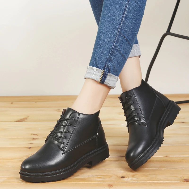 Botines de invierno 2019, zapatos de tacón plano para mujer, botines negros PU, botas de Invierno para mujer con para motocicletas|Botas hasta el tobillo| AliExpress