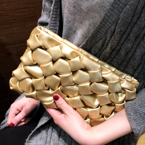 light gold Шикарный плетеный из полиуретана женские вечерние сумки модные вечерние клатчи дизайнерские трехмерные цепь из ромбов дамская сумка через плечо новая - Цвет: light gold