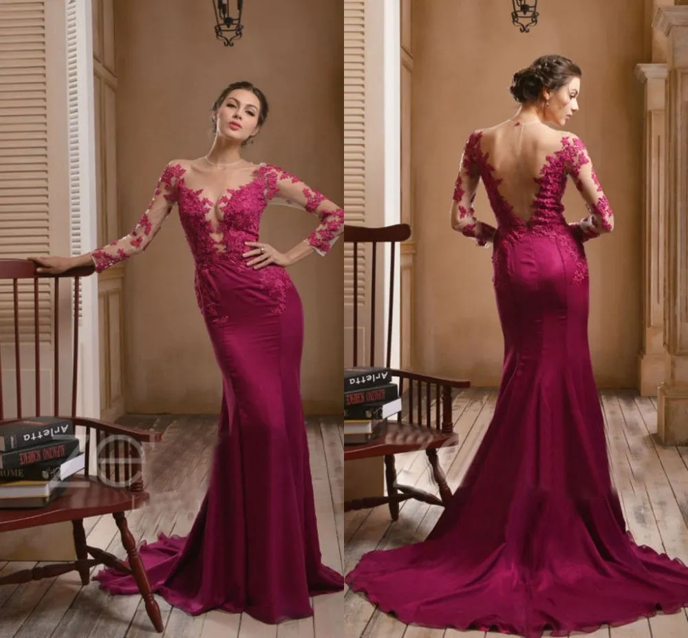 robe de soiree vestido de festa сексуальные платья с аппликацией без спинки с длинным рукавом Вечерние платья для матери невесты