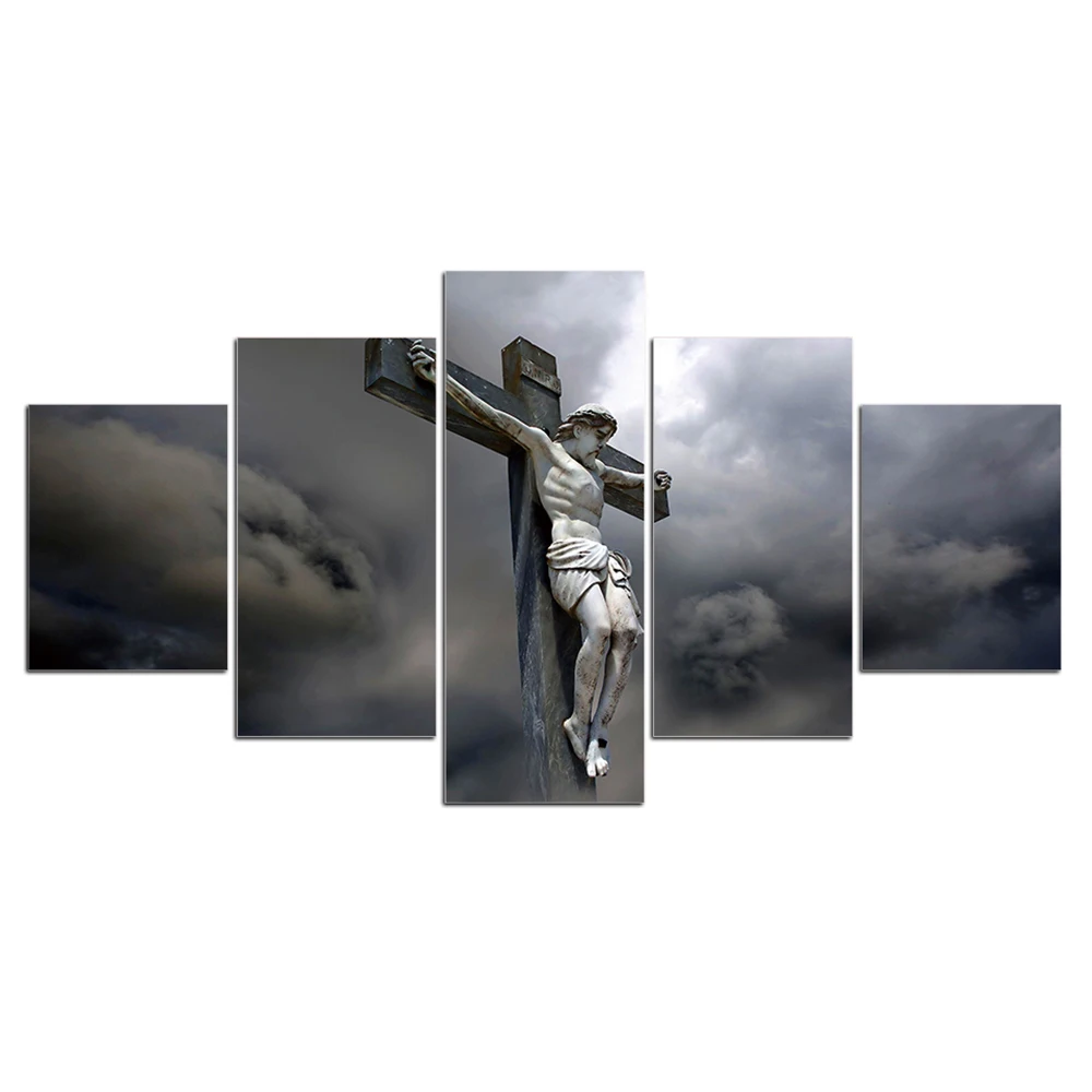 HD-Printed-Canvas-5-Panels-Christian-God-Jesus-Statue-Cross-Painting-Home-Decor-Posters-Wall-Art (1)