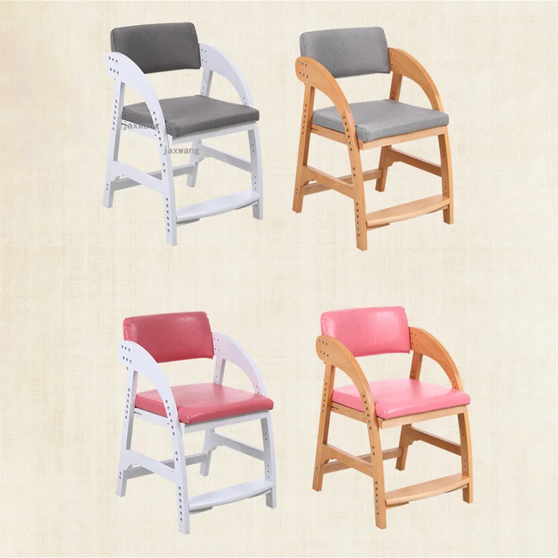Solid Wood Children's Learning Lift Chair Student Study Writing Armchair Adjustable Baby Dining Chairs Kids Home Backrest Chair